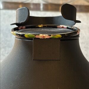 Elegant Black and Gold Cloisonné Floral Bangle Bracelet